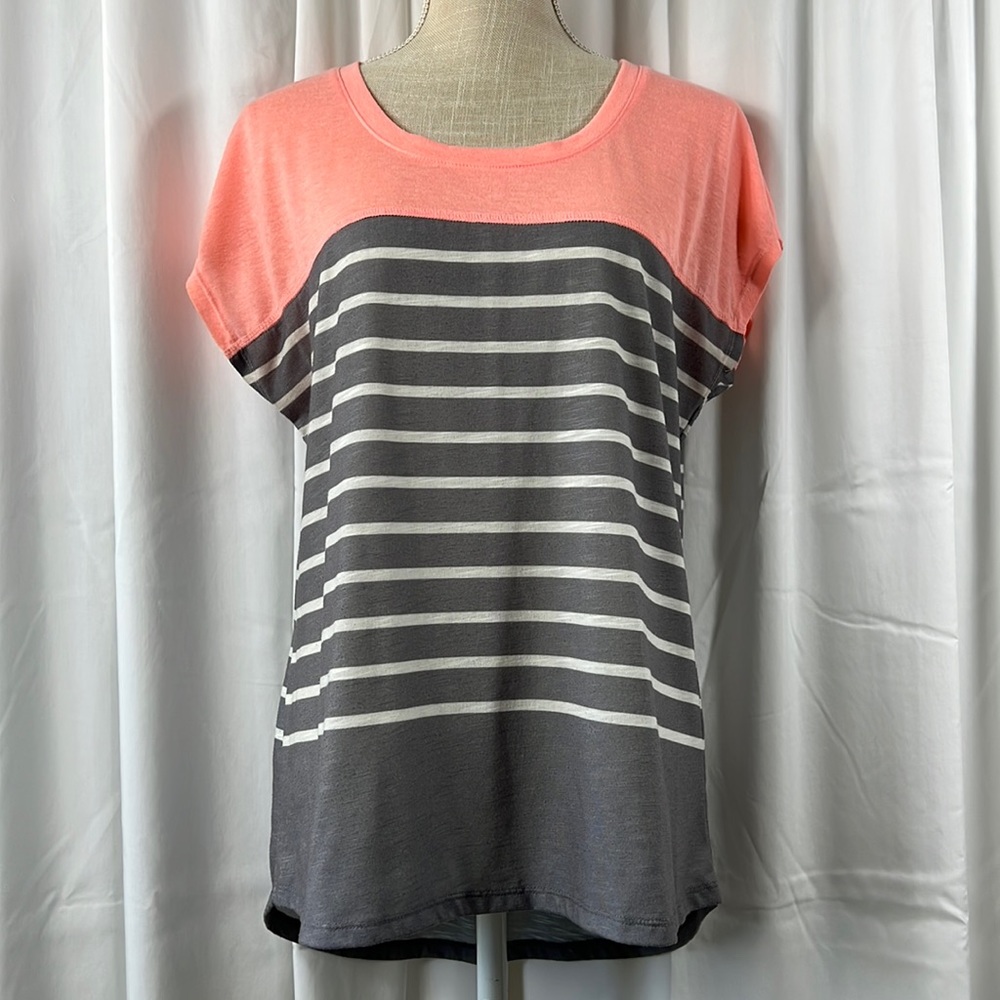 Hannah L Peach/Grey Striped Blouse